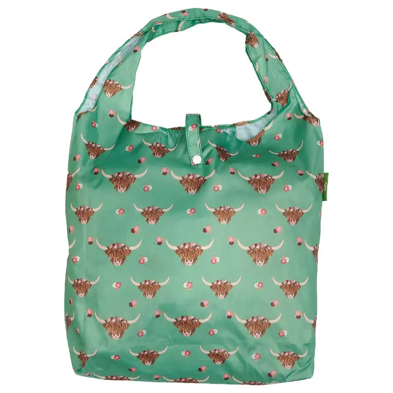 Eco Chic Reusable Shopper Floral Highland Cow Green - image 1