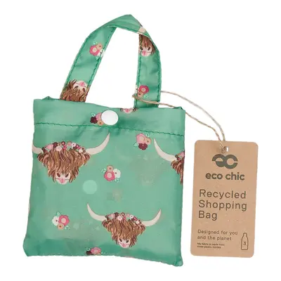 Eco Chic Reusable Shopper Floral Highland Cow Green - image 2