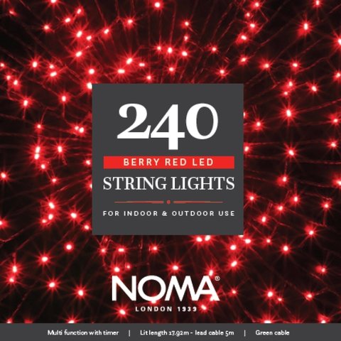 Noma 240 Red Multifunction String Lights With Green Cable