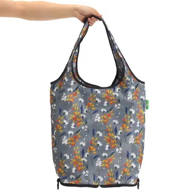 Eco Chic Reusable Shopping Trolley Bag Flowers Grey - image 2