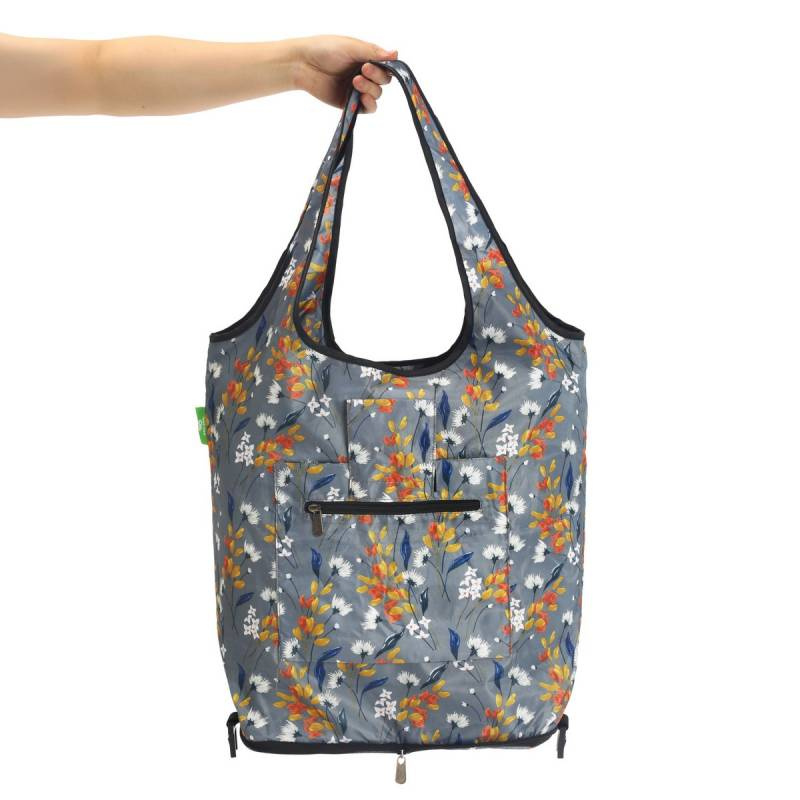 Eco Chic Reusable Shopping Trolley Bag Flowers Grey - image 3