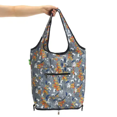 Eco Chic Reusable Shopping Trolley Bag Flowers Grey - image 3