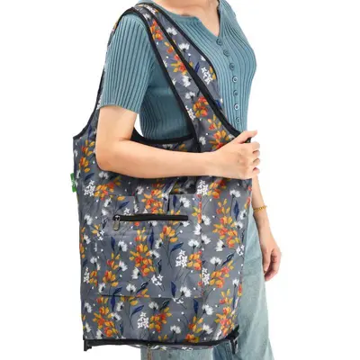 Eco Chic Reusable Shopping Trolley Bag Flowers Grey - image 4